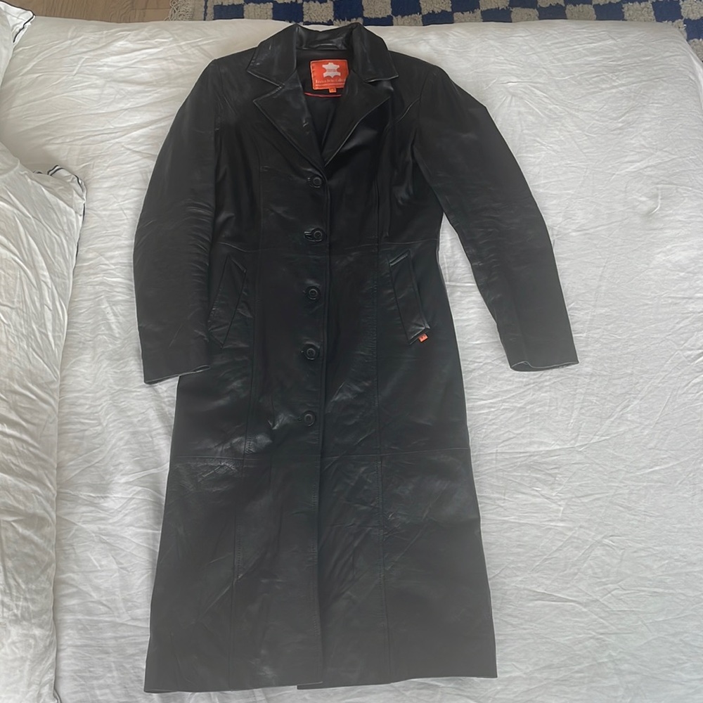 Long black leather jacket. Like new. Size small